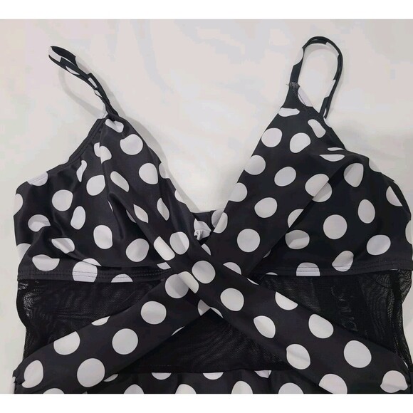 NWT SouqFone Crossover Bandeau Black White Polka Dot Mesh One Piece Size M 8-10 - Picture 7 of 7